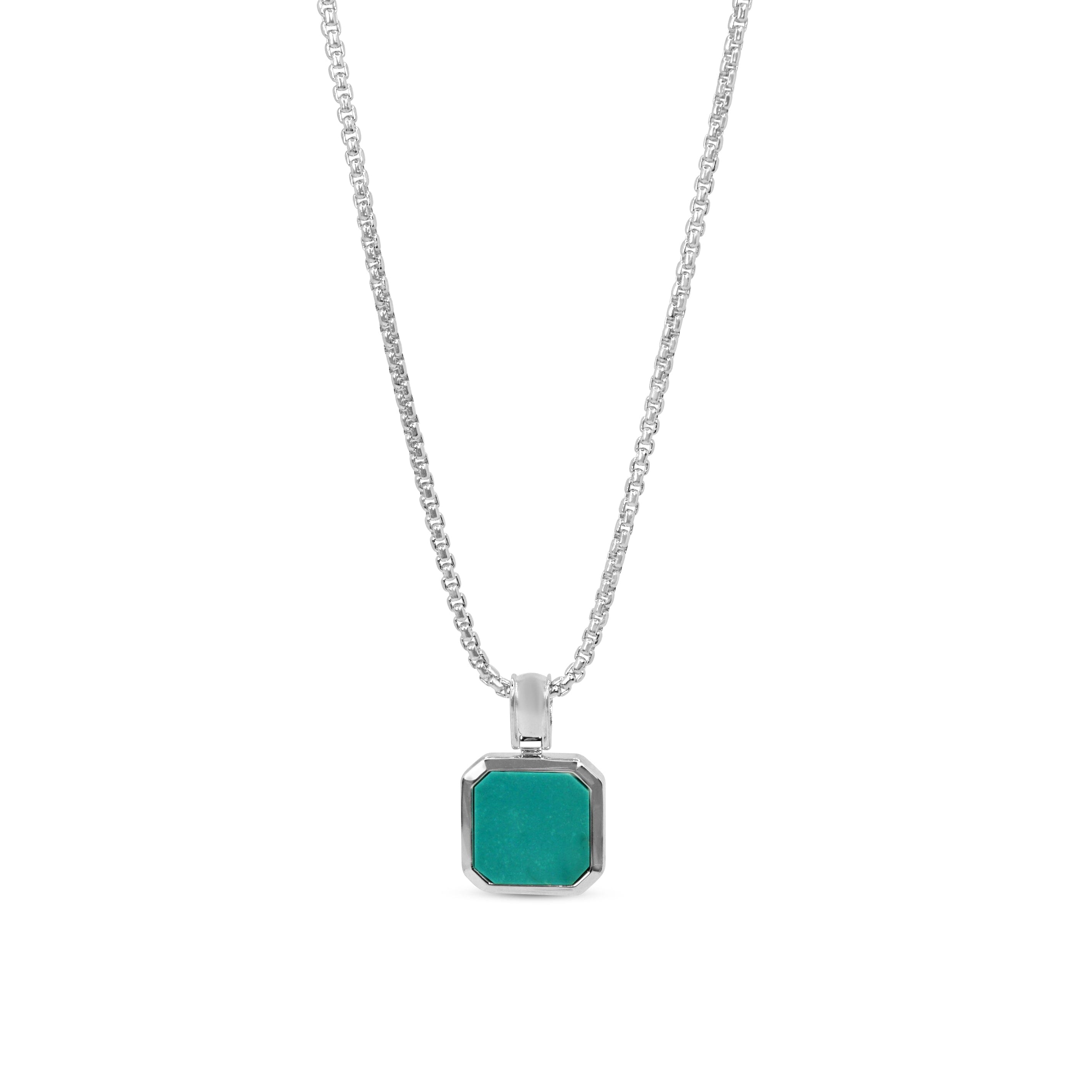 Men's Silver Chain With Turquoise Pendant | Sprezzi Fashion
