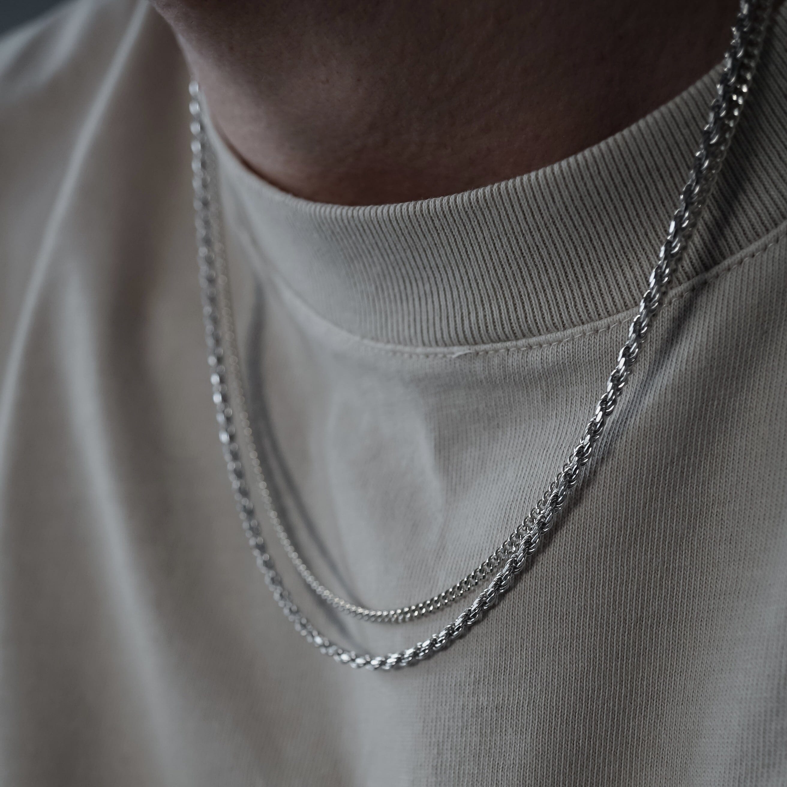 Silber-Halsketten-Set-Zopf-und