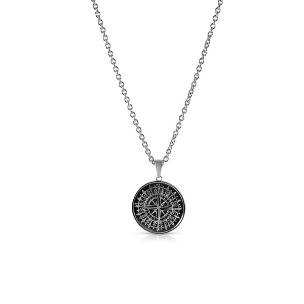 925 Sterling Silver Necklace [Kompass] Halsketten Silver 925 Silber Silberkette Kette Herren Anhänger Sprezzi Fashion