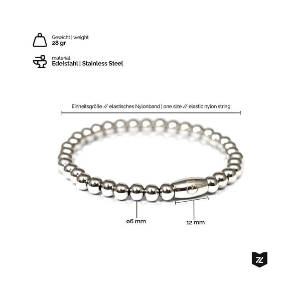 Metall Perlen Armband für Herren Silber aus Edelstahl