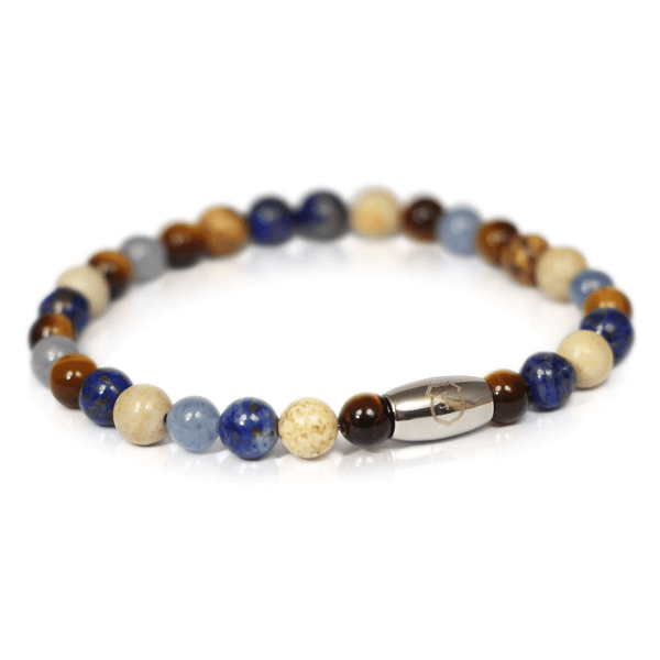 Stein Perlen Armband für Herren blau aus echten Edelsteinen handmade