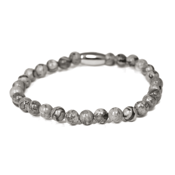Stein Perlen Armband für Herren grau aus echten Edelsteinen handmade