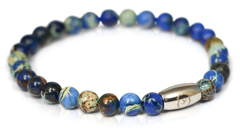 Stein Perlen Armband für Herren blau aus echten Edelsteinen handmade
