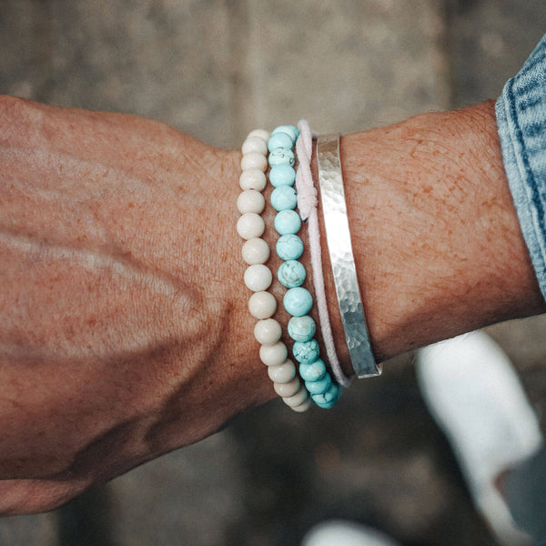 Stein Perlen Armband für Herren beige aus echten Edelsteinen handmade