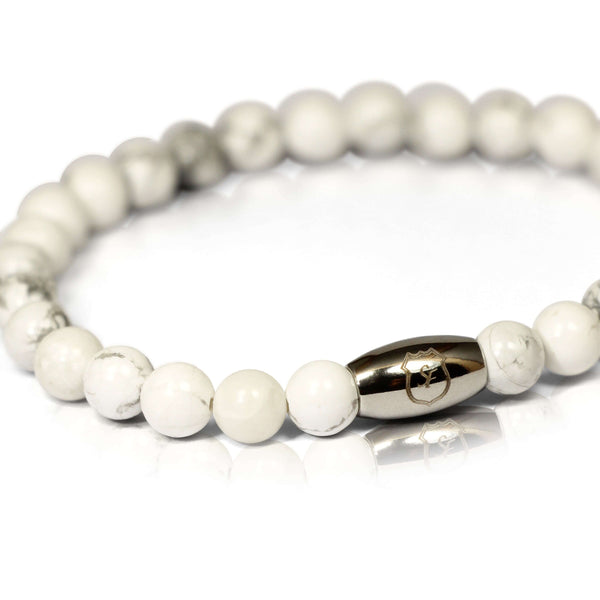 Stein Perlen Armband für Herren weiß aus echten Edelsteinen handmade