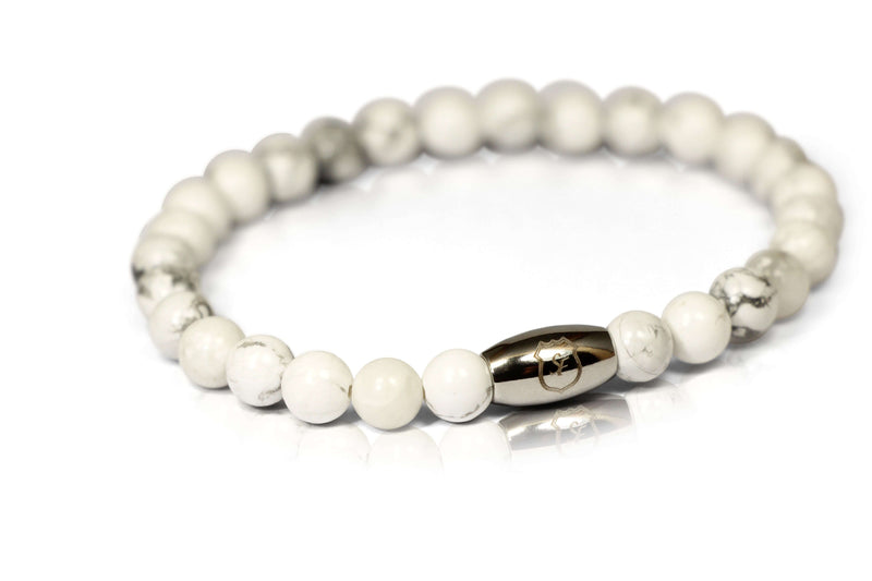 Stein Perlen Armband für Herren weiß aus echten Edelsteinen handmade