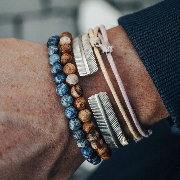 Stein Perlen Armband für Herren braun aus echten Edelsteinen handmade