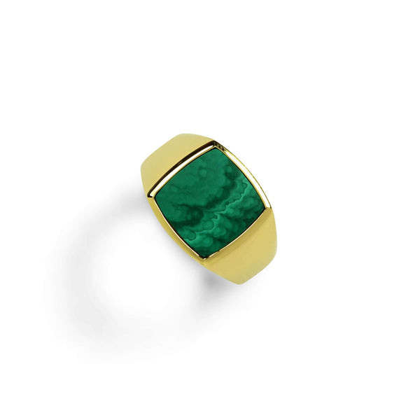Goldener Siegelring mit grünem Malachit Stein für Männer Sprezzi Fashion