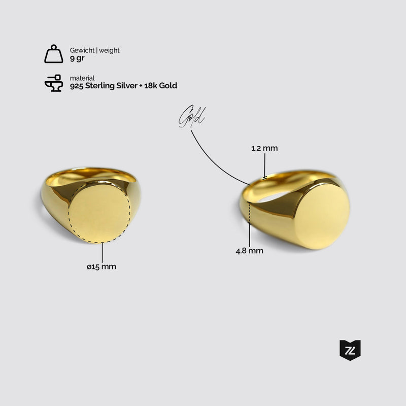 Eleganter Herrenring mit 18k Vergoldung auf 925 Sterling Silber, 9 Gramm schwer, in cleaner polierter Ausführung Sprezzi Fashion
