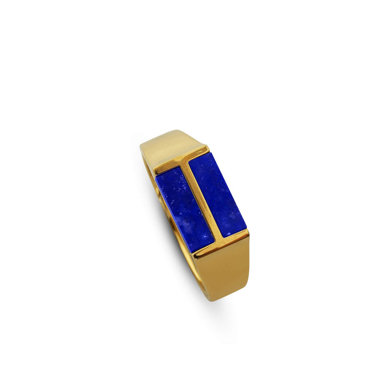 Minimalistischer 18k Gold Ring mit zwei blauen Lapis Steinen handgefertigt stilvoll Sprezzi Fashion