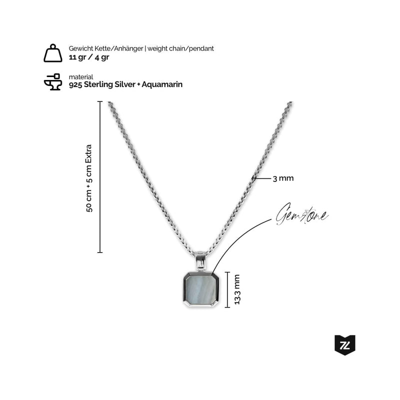 Elegante Halskette aus 925 Sterling Silber 11 Gramm Kette 4 Gramm Aquamarin Anhänger handgefertigt Sprezzi Fashion