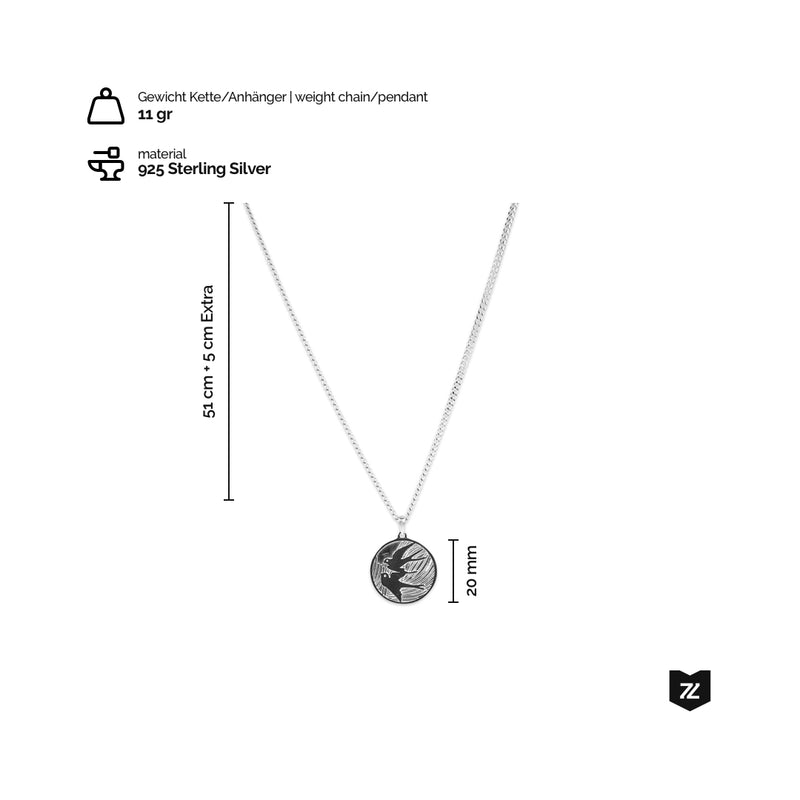 925 Sterling Silber Halskette mit Friedenstaube Anhänger Handgemacht Gewicht 11 Gramm Perfekte Länge Stilvolles Schmuckstück Sprezzi Fashion