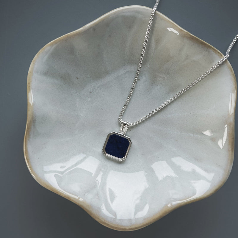 925 Sterling Silber Halskette mit Lapis Stein Anhänger für Herren und Frauen handgefertigt verstellbar Sprezzi Fashion