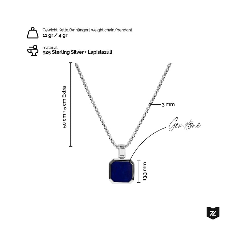 Elegante 925 Silber Kette mit Lapislazuli Stein Anhänger handgefertigt verstellbar stilvoll Sprezzi Fashion