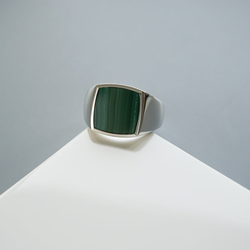 925 Sterling Silber Herrenring mit grünem Malachit Stein, massive Fertigung, handgefertigt Sprezzi Fashion