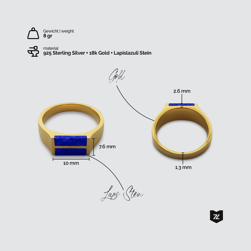 Eleganter 925 Silber Ring mit 18k Gold und blauem Lapislazuli Stein 8 Gramm handgefertigt stilvoll Herren Schmuck Sprezzi Fashion