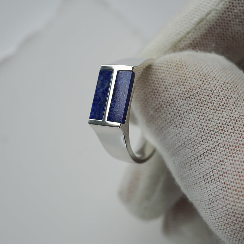 Glänzender Silber Ring mit zwei Lapis Steinen minimalistisch handgefertigt hochwertig Sprezzi Fashion