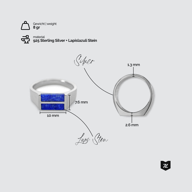 Eleganter 925 Silber Ring mit blauem Lapislazuli Stein 8 Gramm handgefertigt stilvoll Herren Schmuck Sprezzi Fashion
