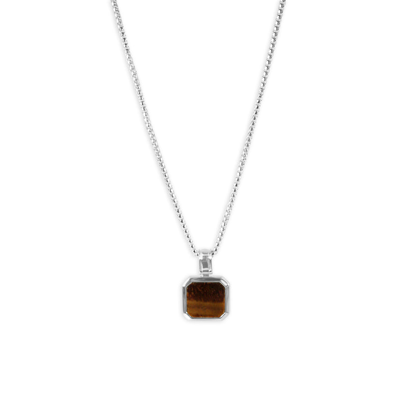 Warm schimmerndes Tiger Eye verbindet sich mit glaenzendem 925 Sterling Silber zu einer eleganten maskulinen Halskette deren natuerliche Steinmaserung einen modernen individuellen Stil formt die rhodinierte Oberflaeche sorgt fuer langlebige edle Qualitaet Sprezzi Fashion