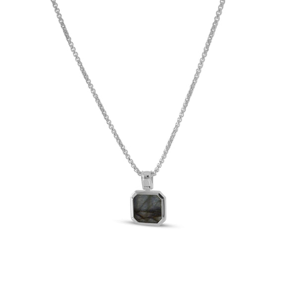 Handgefertigte 925 Sterling Silver Halskette für Herren mit Larvikit Anhänger schimmert grau grün oder blau verstellbare Länge Sprezzi Fashion