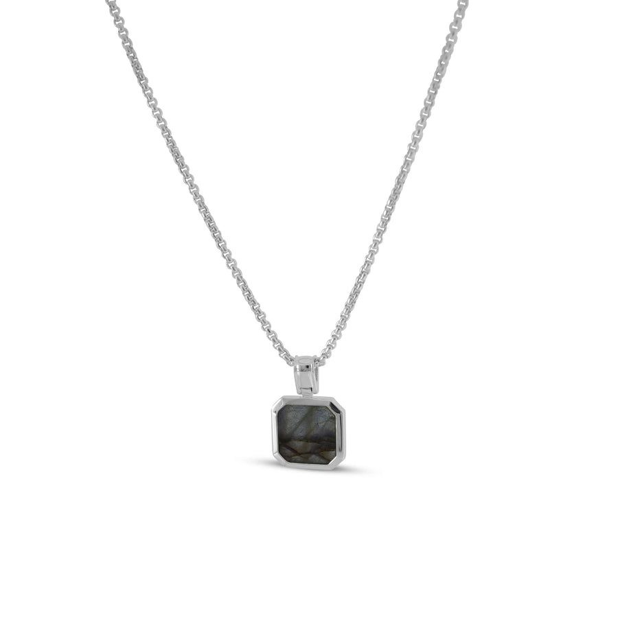 Men's Silver Chain With Larvikit Gemstone Pendant | Sprezzi Fashion