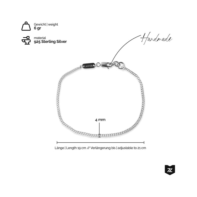 Handgefertigtes 925 Sterling Silver Bracelet mit 19cm Länge verstellbar bis 21cm leichtes Design mit hochwertiger Verarbeitung Sprezzi Fashion