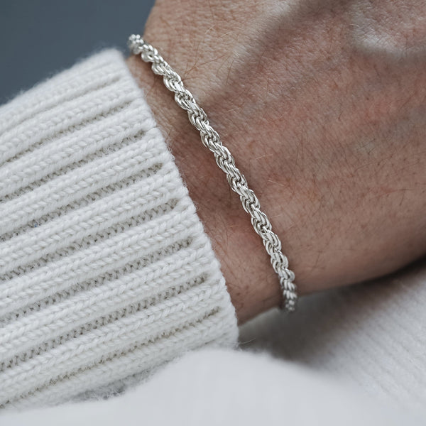 Stilvolles Rope Kettenarmband für Herren aus massivem 925 Sterling Silber mit verstellbarer Länge Sprezzi Fashion