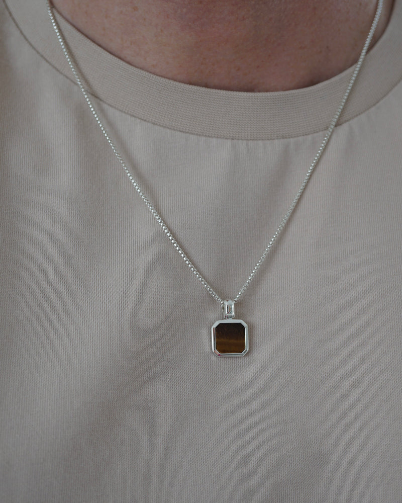 Herren Halskette aus massivem 925 Sterling Silber mit natürlichem Tiger Eye Stein als stilvollem Anhänger Sprezzi Fashion