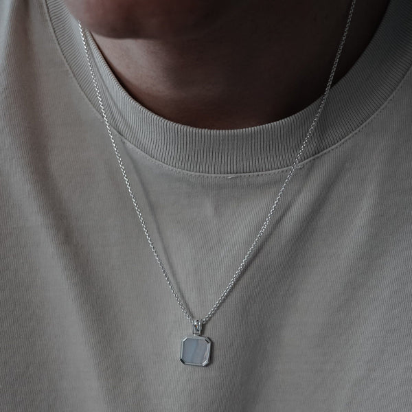 Herren Halskette Silber mit Aquamarin Stein Anhänger Sprezzi Fashion