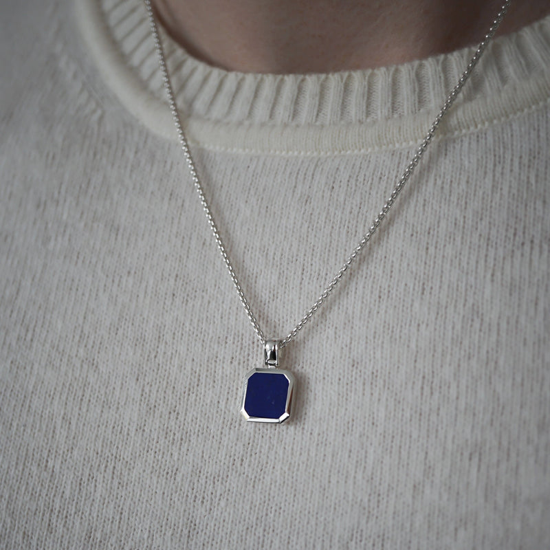 925 Sterling Silver Necklace [Lapis] Halsketten Sprezzi Blue Silver 