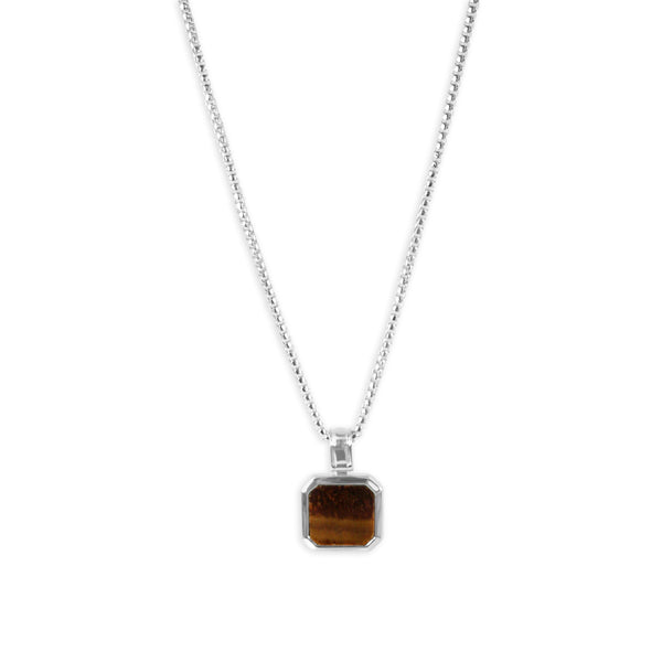 Herren Kette Silber mit braunem Tiger Eye Anhänger Sprezzi Fashion