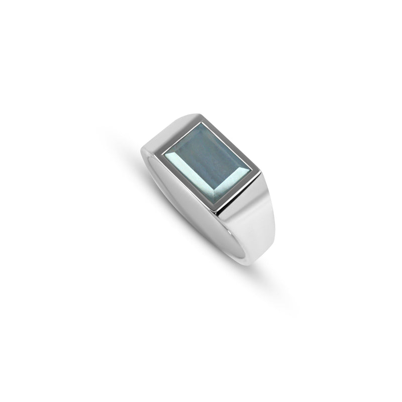 Massiver Siegelring mit blauem Achat aus 925 Sterling Silber im klassischen rechteckigen Design Sprezzi Fashion