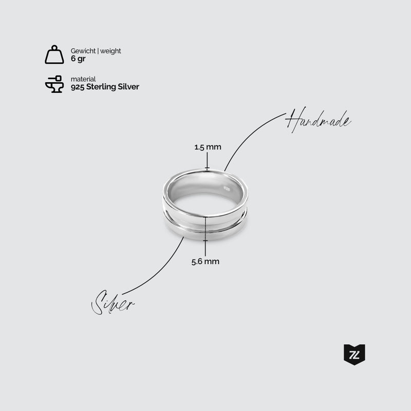 Minimalistischer Balance Bandring für Herren aus 925 Sterling Silber 6 Gramm poliert handgefertigt elegantes Schmuckstück Sprezzi Fashion