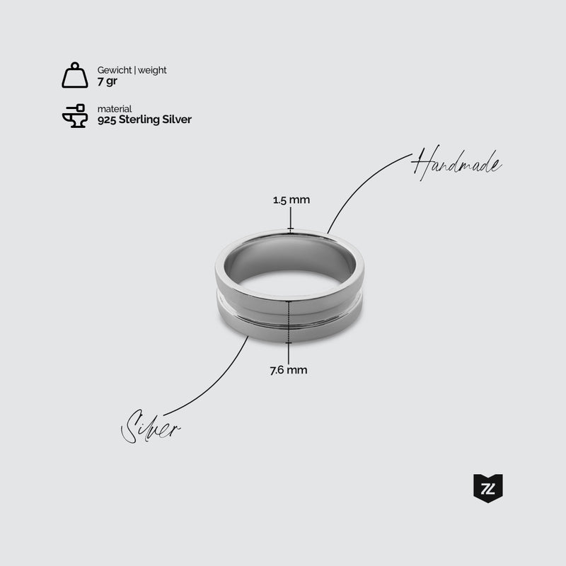 Minimalistischer Balance Bandring für Herren aus 925 Sterling Silber 7 Gramm poliert handgefertigt elegantes Schmuckstück Sprezzi Fashion