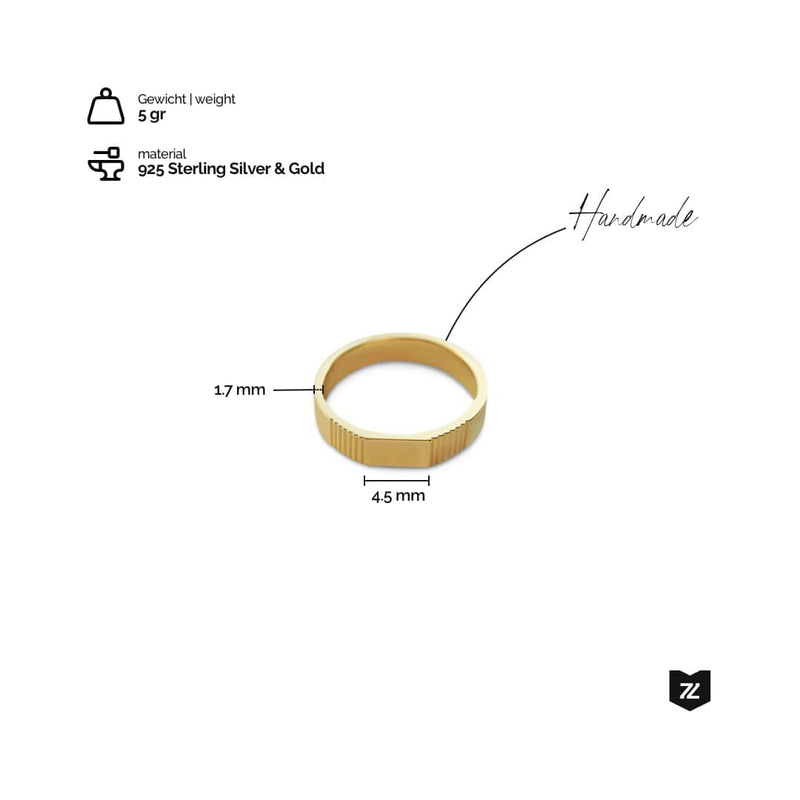 Moderner Bandring Lines handgefertigt aus 925 Sterling Silber und 18k Gold mit glänzendem Finish Gewicht 5 Gramm elegantes Design für Herren und Damen Sprezzi Fashion