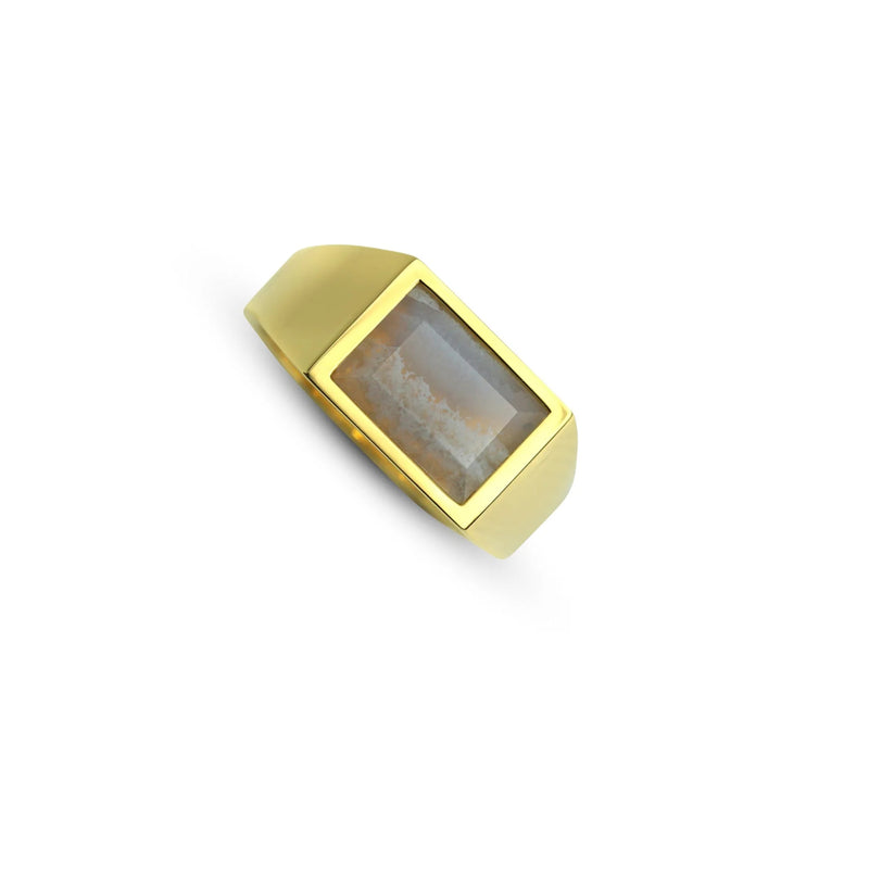 Minimalistischer Herren Siegelring aus 925 Silber mit 18k Gold Vermeil und blauem Stein Sprezzi Fashion