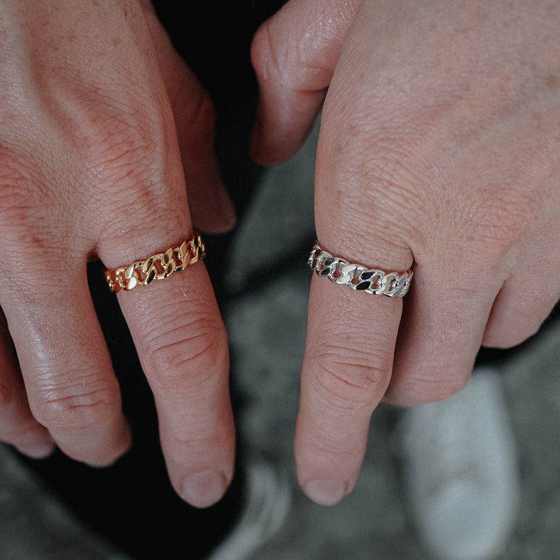 Cuban Chain Bandring aus Silber und Gold für Herren handgemachtes Muster, modernes Design Sprezzi Fashion