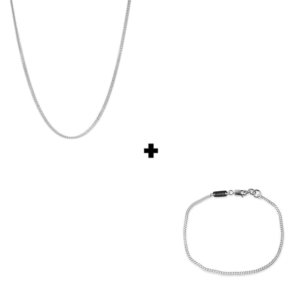 Curb Armband und Halskette Set für Herren und Damen aus echtem Silber mit stabilem Verschluss und edlem Glanz Sprezzi Fashion