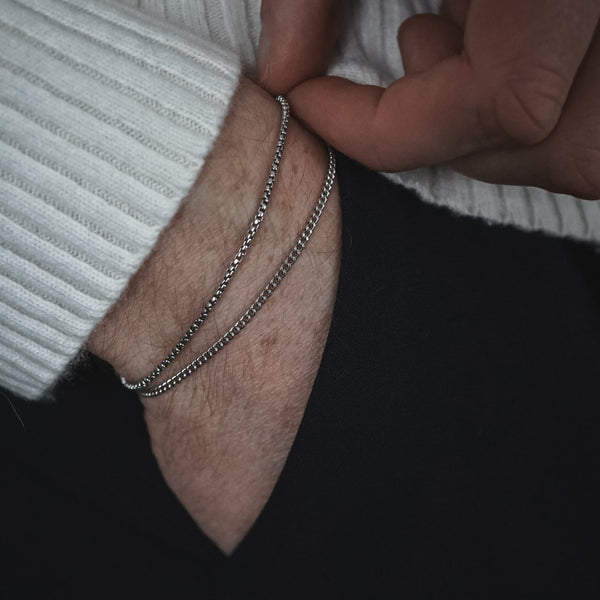 Edles Set aus Curb und Box Armbändern aus 925 Sterling Silber mit feinen Gliedern und robustem Verschluss perfekt als Geschenk für Herren Sprezzi Fashion