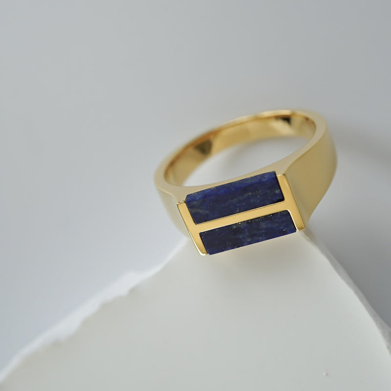 Siegelring Gold mit blauem Lapislazuli Stein 