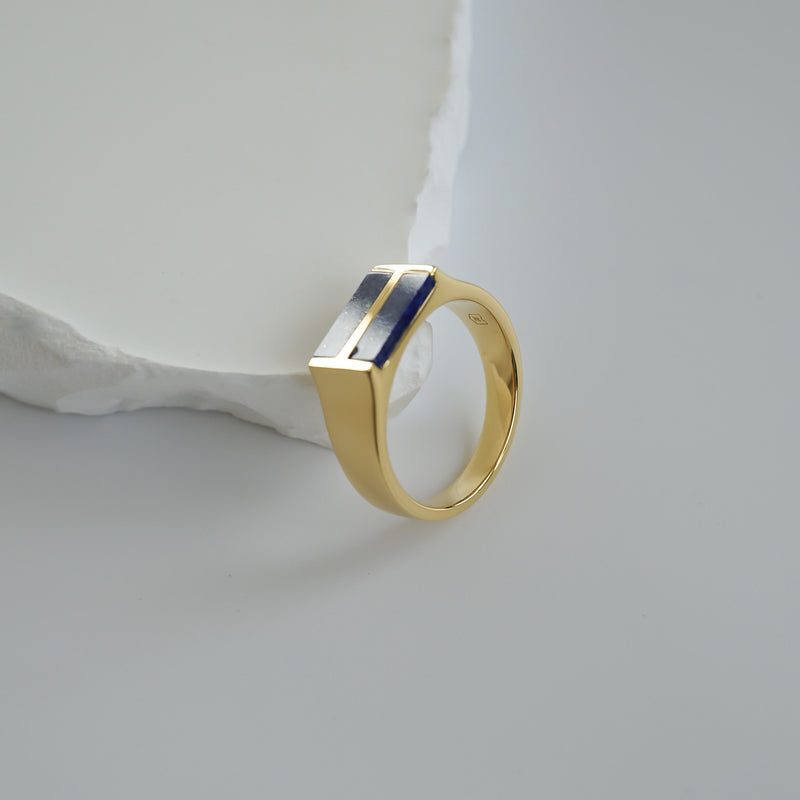 Siegelring Gold mit blauem Lapislazuli Stein 