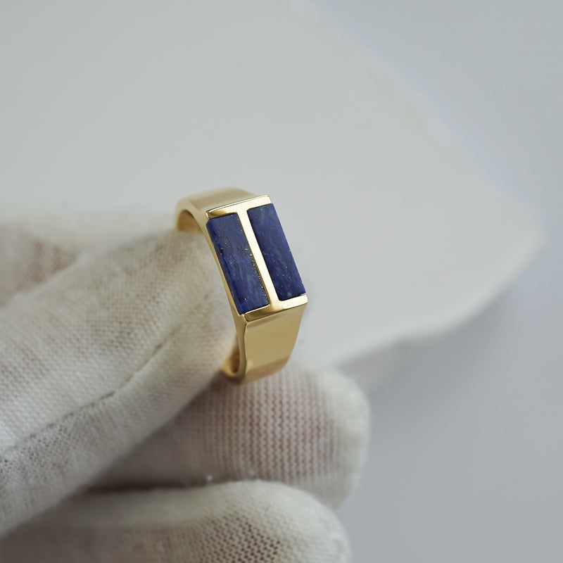 Siegelring Gold mit blauem Lapislazuli Stein 