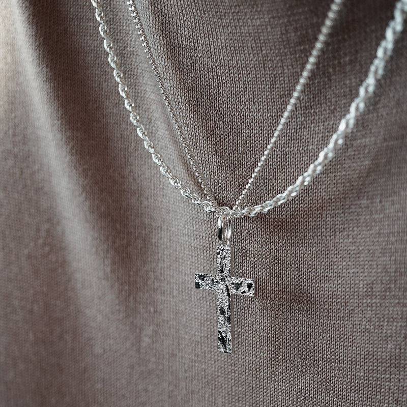 Halsketten 925 Silver Kreuz und Zopf Streetwear Schmuck Set