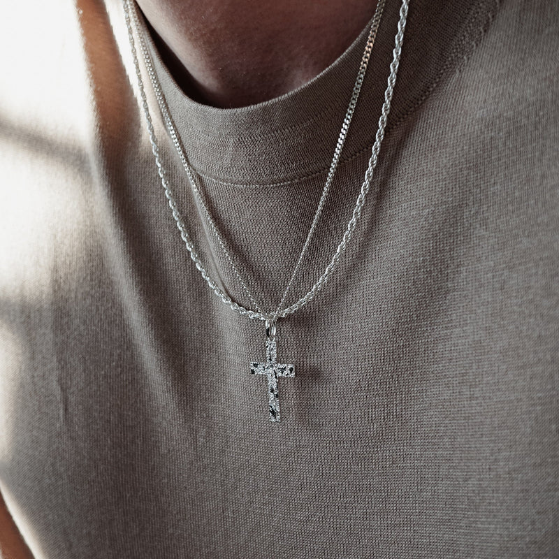 Halsketten 925 Silver Kreuz und Zopf Streetwear Schmuck Set