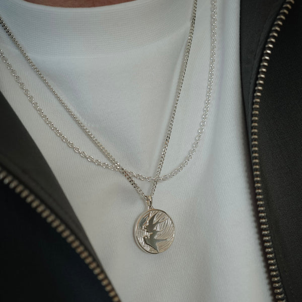 Silber Halskette Herren mit Anhänger minimalistisch Peace Symbol Taube Sprezzi Fashion