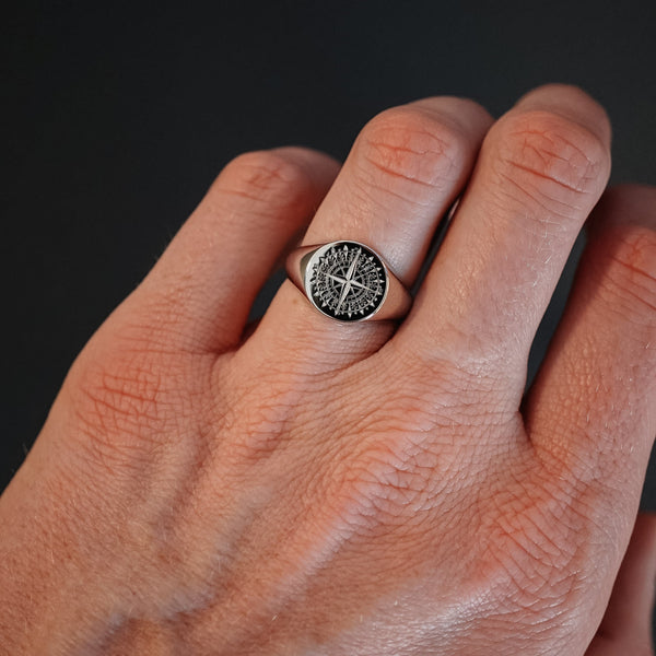 Kompass Ring aus 925 Sterling Silber für Männer klassisch Sprezzi Fashion