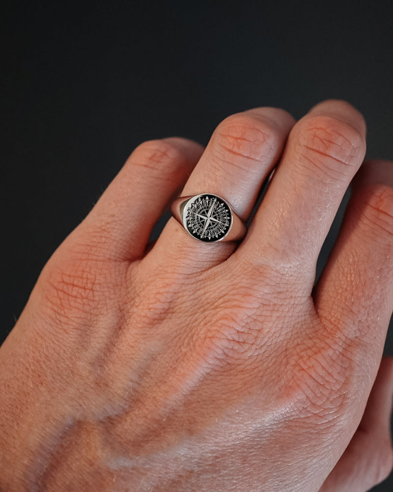 Kompass Ring aus 925 Sterling Silber für Männer klassisch Sprezzi Fashion