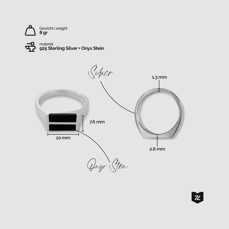 Eleganter Ring aus 925 Sterling Silber mit zwei schwarzen Onyx Steinen, handgefertigt und 8 Gramm schwer stilvoller Herrenring von Sprezzi Fashion