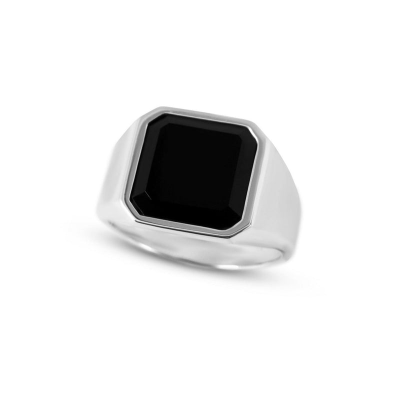 Edle glaenzende Flaechen und ein praegnanter schwarzer Onyx Stein formen diesen octagonalen Siegelring aus 925 Sterling Silber dessen traditionelle Linien eine moderne maskuline Wirkung erzeugen die robuste solide Struktur bietet dauerhafte Qualitaet Sprezzi Fashion