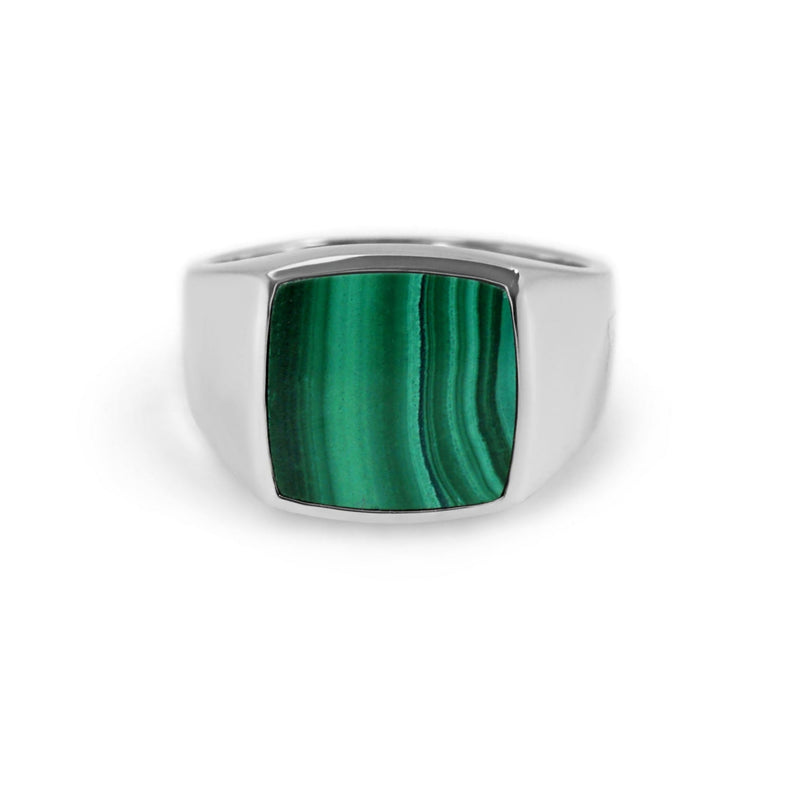 Edles 925 Sterling Silber und ein markanter gruener Malachit Naturstein verbinden sich in diesem massiv gefertigten Siegelring zu einem modernen maskulinen Accessoire dessen hochwertige Verarbeitung langlebige Qualitaet garantiert und zeitlose Eleganz bietet Sprezzi Fashion